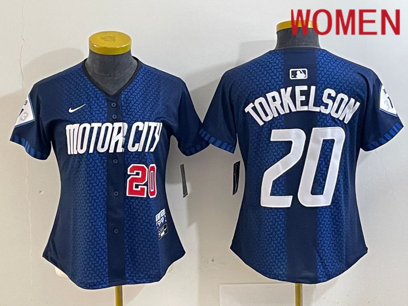 Women Detroit Tigers #20 Torkelson Blue City Edition Nike 2024 MLB Jersey style 3